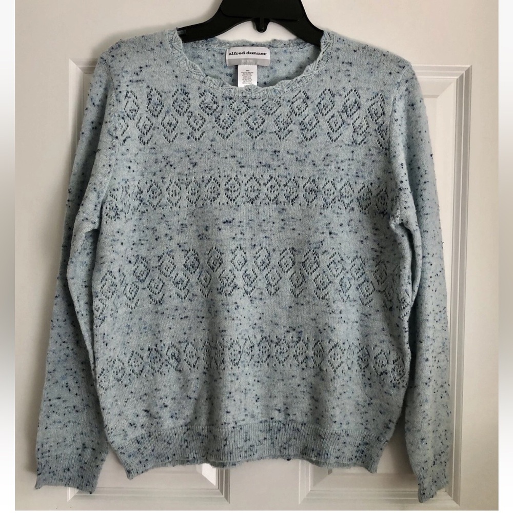 Alfred Dunner Light Blue Knit Crewneck Sweater